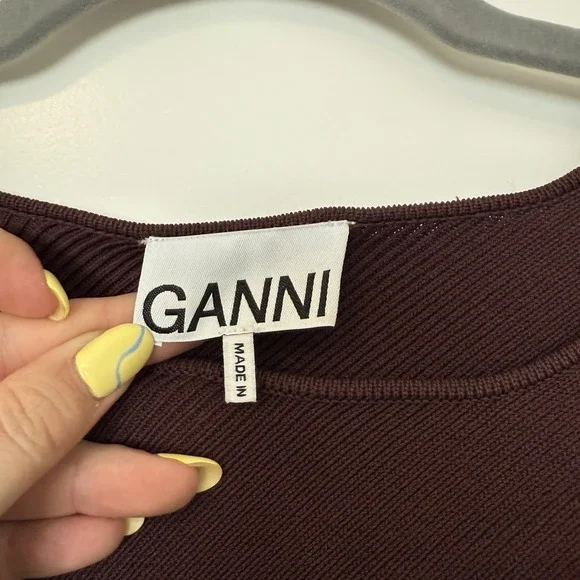 Ganni Ruched Ribbed-Knit Asymmetrical Mini Dress NWOT Size XL $445 MSRP - Picture 5 of 7